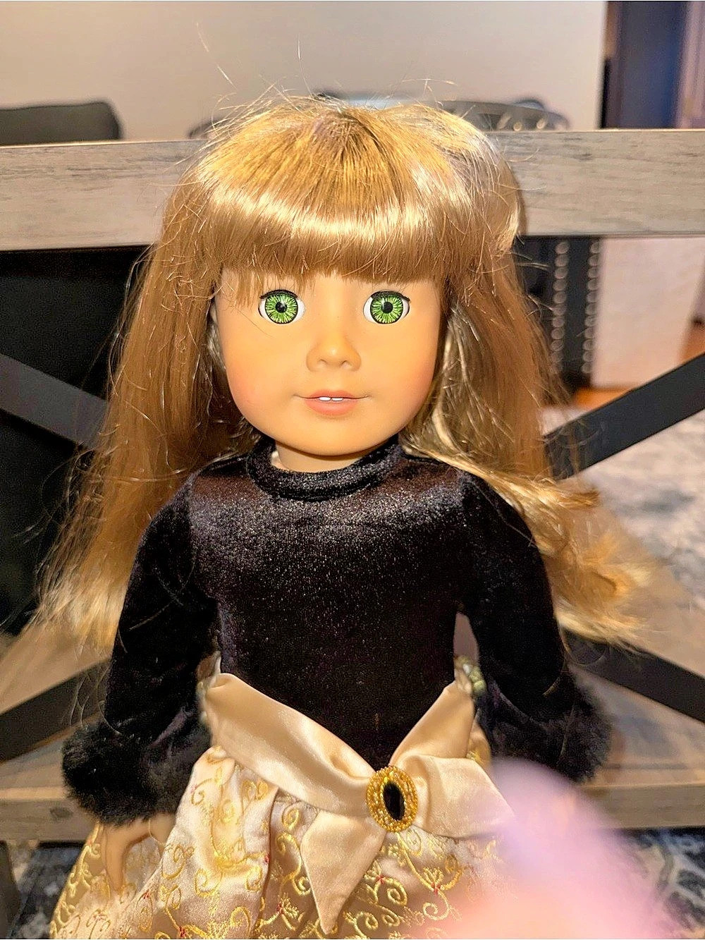 American Girl Doll #6 with Midnight Holly Outfit in Gold & Black Dress